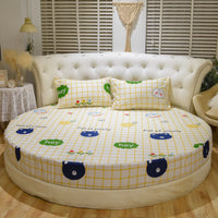 HKM-995155 Cotton Round Bed Sheet Set with Pillowcase – Simple Floral Design, 200cm x 200cm