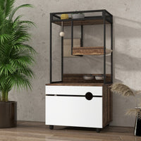 HKM-995347 Cat Litter Box Enclosure with Cat Tree Tower, American Design Furniture in White and Vintage Finish