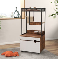 HKM-995347 Cat Litter Box Enclosure with Cat Tree Tower, American Design Furniture in White and Vintage Finish