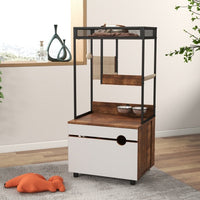 HKM-995347 Cat Litter Box Enclosure with Cat Tree Tower, American Design Furniture in White and Vintage Finish