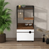 HKM-995347 Cat Litter Box Enclosure with Cat Tree Tower, American Design Furniture in White and Vintage Finish
