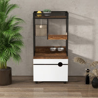 HKM-995347 Cat Litter Box Enclosure with Cat Tree Tower, American Design Furniture in White and Vintage Finish