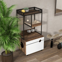 HKM-995347 Cat Litter Box Enclosure with Cat Tree Tower, American Design Furniture in White and Vintage Finish