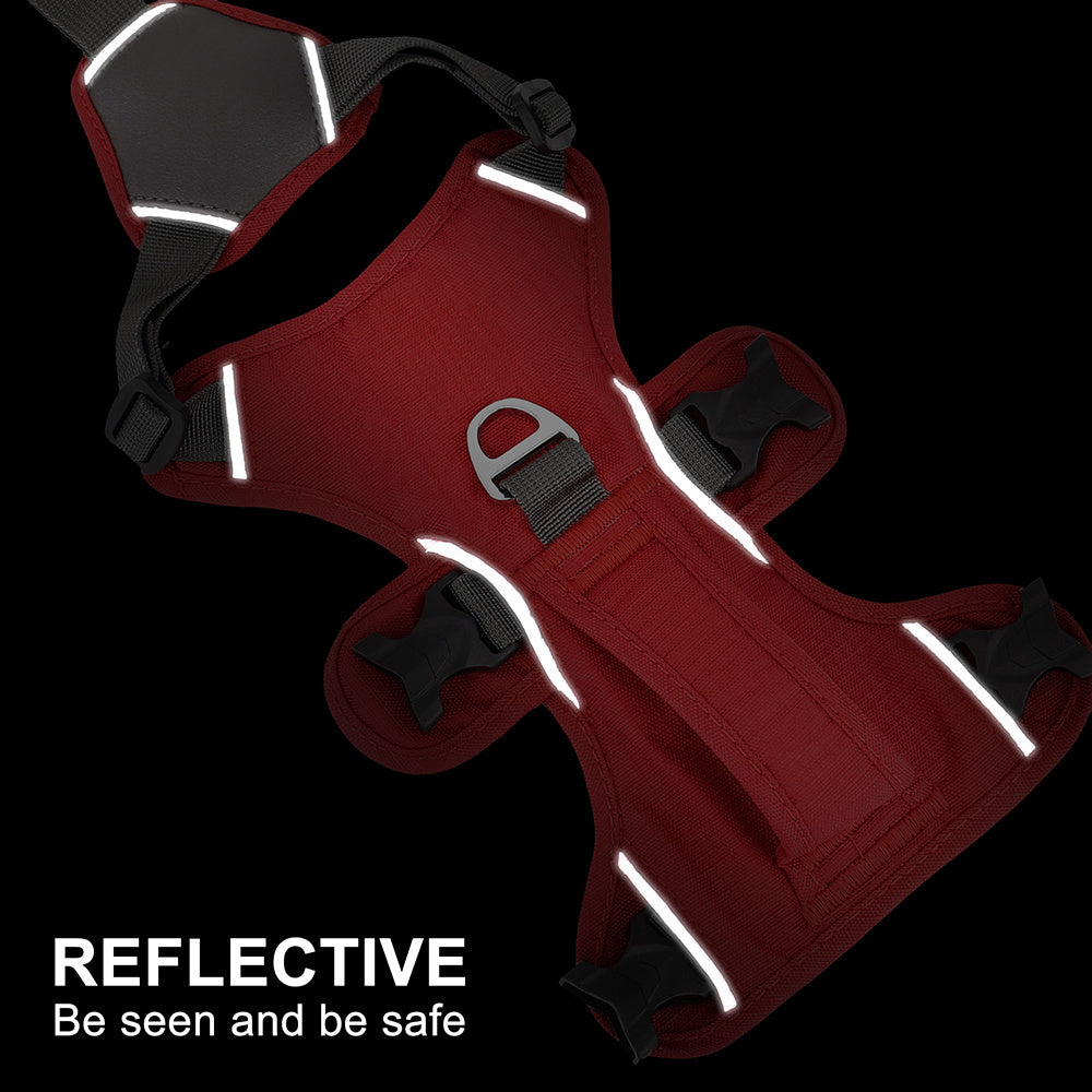 HKM-995539 Adjustable Dog Traction Chest Strap in Red and Grey with Oxford Fabric and Breathable Mesh