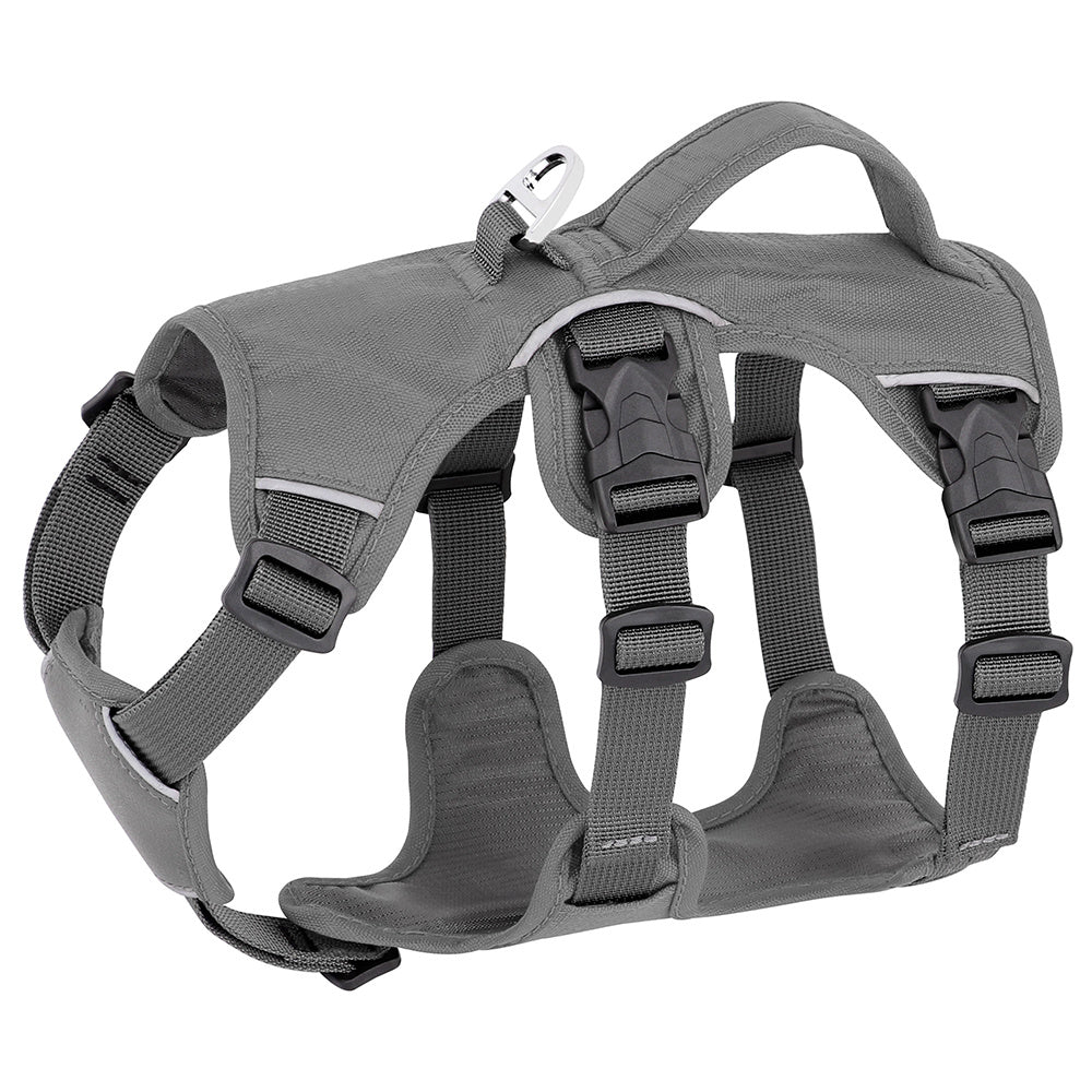 HKM-995539 Adjustable Dog Traction Chest Strap in Red and Grey with Oxford Fabric and Breathable Mesh