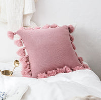 HKM-995731 Bohemian Lantern Ball Knitted Cushion Cover with Fringe - Acrylic, Soft and Cozy, 45X45CM