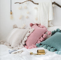 HKM-995731 Bohemian Lantern Ball Knitted Cushion Cover with Fringe - Acrylic, Soft and Cozy, 45X45CM