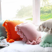 HKM-995731 Bohemian Lantern Ball Knitted Cushion Cover with Fringe - Acrylic, Soft and Cozy, 45X45CM