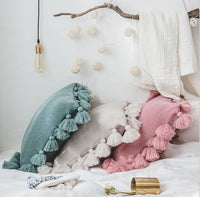 HKM-995731 Bohemian Lantern Ball Knitted Cushion Cover with Fringe - Acrylic, Soft and Cozy, 45X45CM