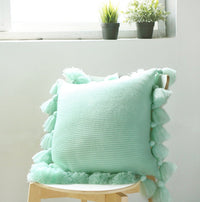 HKM-995731 Bohemian Lantern Ball Knitted Cushion Cover with Fringe - Acrylic, Soft and Cozy, 45X45CM