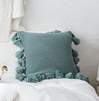 HKM-995731 Bohemian Lantern Ball Knitted Cushion Cover with Fringe - Acrylic, Soft and Cozy, 45X45CM
