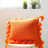 HKM-995731 Bohemian Lantern Ball Knitted Cushion Cover with Fringe - Acrylic, Soft and Cozy, 45X45CM