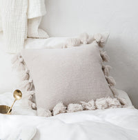 HKM-995731 Bohemian Lantern Ball Knitted Cushion Cover with Fringe - Acrylic, Soft and Cozy, 45X45CM