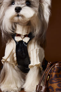 HKM-995987 Casual Lace Bow Bottoming Shirt for Dogs in Coffee and Beige, Various Sizes Available