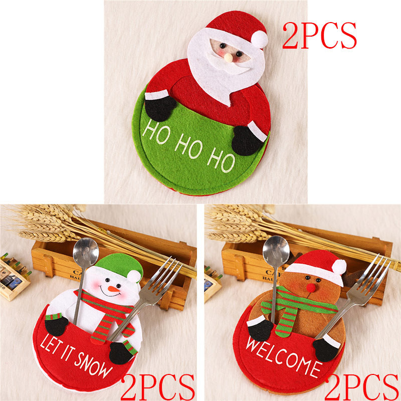 HKM-996115 Christmas Theme Cutlery Set - Snowman, Elf & Cartoon Designs in Non-Woven Material