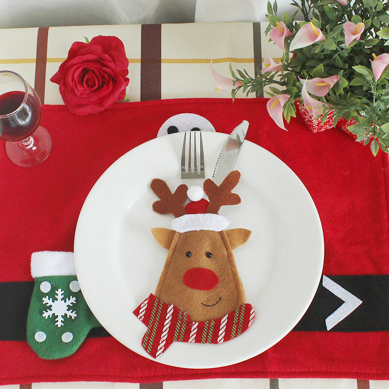 HKM-996115 Christmas Theme Cutlery Set - Snowman, Elf & Cartoon Designs in Non-Woven Material