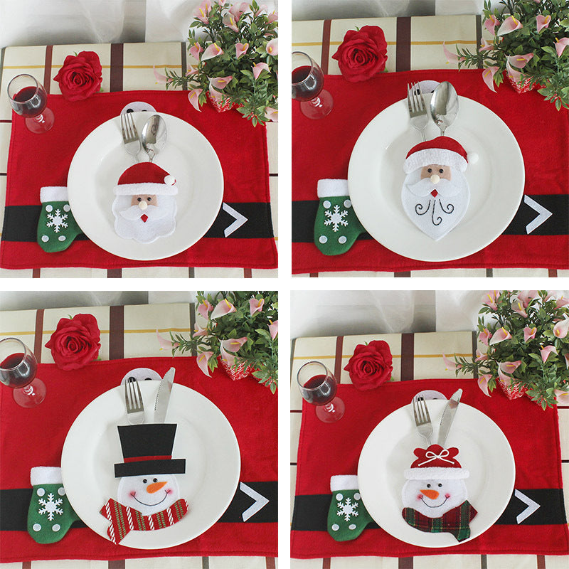HKM-996115 Christmas Theme Cutlery Set - Snowman, Elf & Cartoon Designs in Non-Woven Material