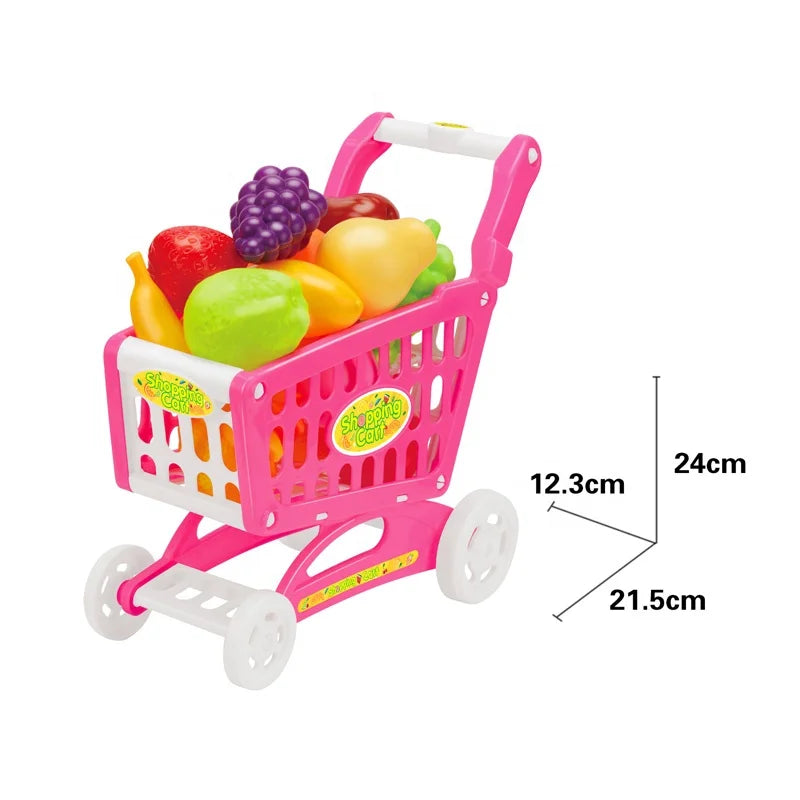 HKM-996179 Kids Supermarket Shopping Cart Playset with 24 Fruit Accessories