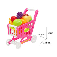 HKM-996179 Kids Supermarket Shopping Cart Playset with 24 Fruit Accessories