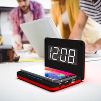 HKM-996371 Foldable Wireless Charging Subclock with LED Display - Compact Design, External Power Supply, Plastic Shell and Mirror
