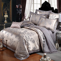 HKM-996499 Luxurious Four-Piece Satin Jacquard Bedding Set with Embroidered Floral Design for 1.8m Beds