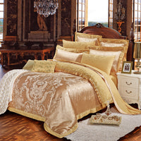 HKM-996499 Luxurious Four-Piece Satin Jacquard Bedding Set with Embroidered Floral Design for 1.8m Beds