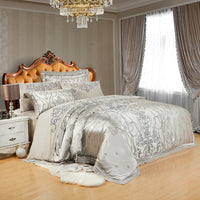 HKM-996499 Luxurious Four-Piece Satin Jacquard Bedding Set with Embroidered Floral Design for 1.8m Beds