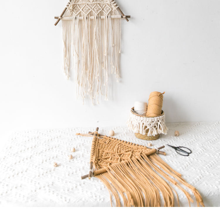 HKM-996499 Nordic Macrame Wall Hanging Tapestry with Natural Branches and Flowing Tassels
