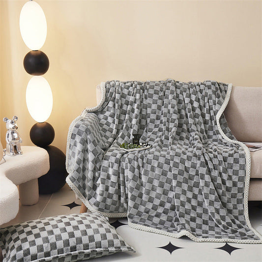 HKM-996499 Plaid Rabbit Cozy Woolen Blanket - Checkered Design in Multiple Sizes and Colors