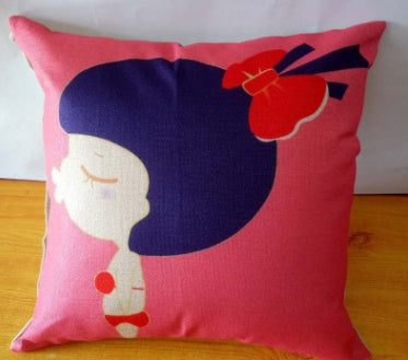 HKM-996563 Cartoon Design Linen Pillow Cover with Polyester Fiber Filling - 45x45cm
