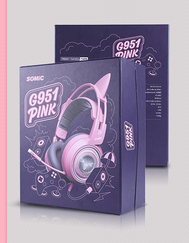 HKM-996563 USB 7.1 Virtual Surround Sound Gaming Headset with LED Cat Ears and Omnidirectional Microphone