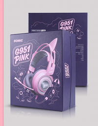 HKM-996563 USB 7.1 Virtual Surround Sound Gaming Headset with LED Cat Ears and Omnidirectional Microphone