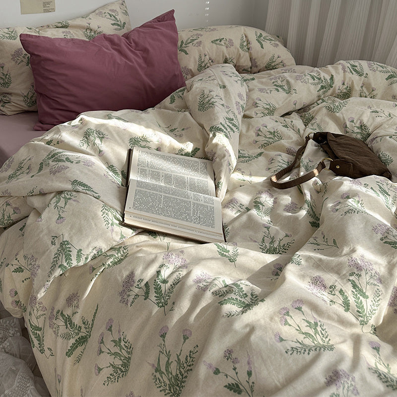 HKM-996819 Floral Cotton Summer Bedding Set - 4-Piece Quilt Cover and Pillowcase Collection