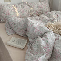 HKM-996819 Floral Cotton Summer Bedding Set - 4-Piece Quilt Cover and Pillowcase Collection