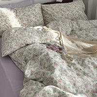 HKM-996819 Floral Cotton Summer Bedding Set - 4-Piece Quilt Cover and Pillowcase Collection