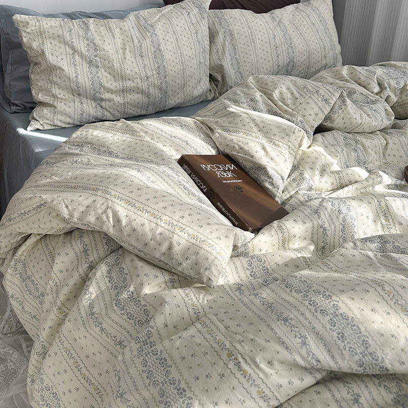 HKM-996819 Floral Cotton Summer Bedding Set - 4-Piece Quilt Cover and Pillowcase Collection