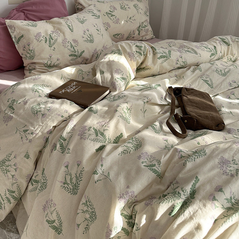 HKM-996819 Floral Cotton Summer Bedding Set - 4-Piece Quilt Cover and Pillowcase Collection