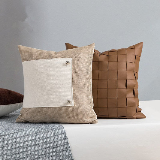 HKM-996819 Scandinavian Woven Leather Pillow Covers for Living Room, 45x45CM