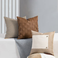 HKM-996819 Scandinavian Woven Leather Pillow Covers for Living Room, 45x45CM