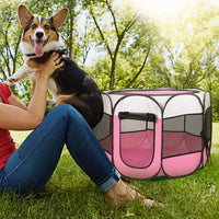 HKM-997011 Portable Foldable Pet Tent Exercise Pen with Removable Water-Resistant Zippered Top for Indoor and Outdoor Use
