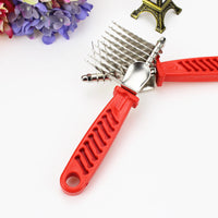 HKM-997203 Red Handle Knot Comb for Puppies - Plastic and Stainless Steel Material