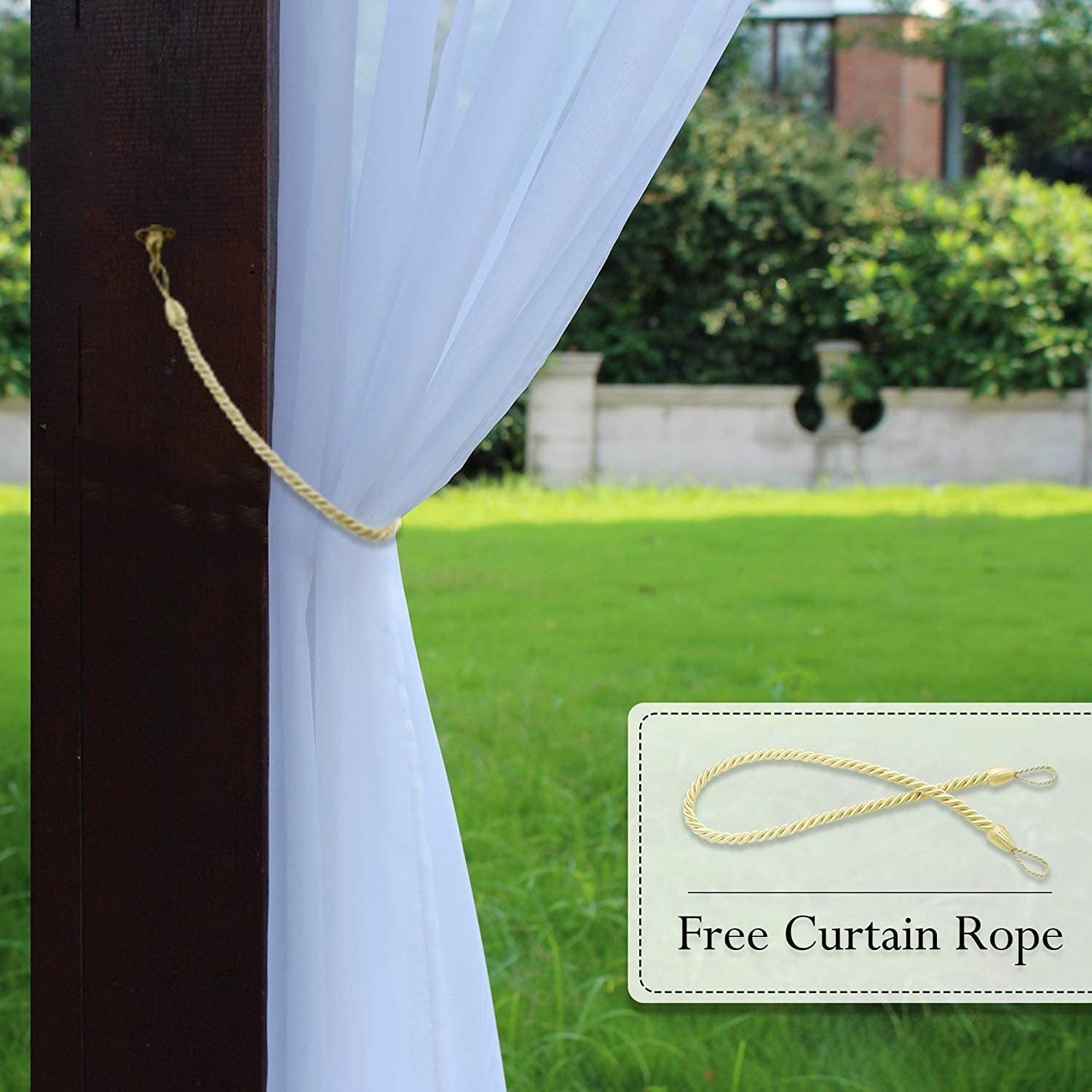 HKM-997203 Waterproof White Mesh Outdoor Door Curtain for Pavilion, Balcony, and Terrace - W52xL84 (132x213cm)