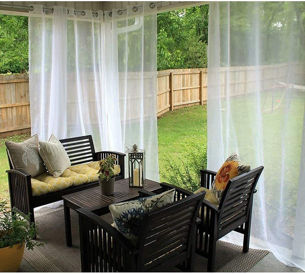 HKM-997203 Waterproof White Mesh Outdoor Door Curtain for Pavilion, Balcony, and Terrace - W52xL84 (132x213cm)