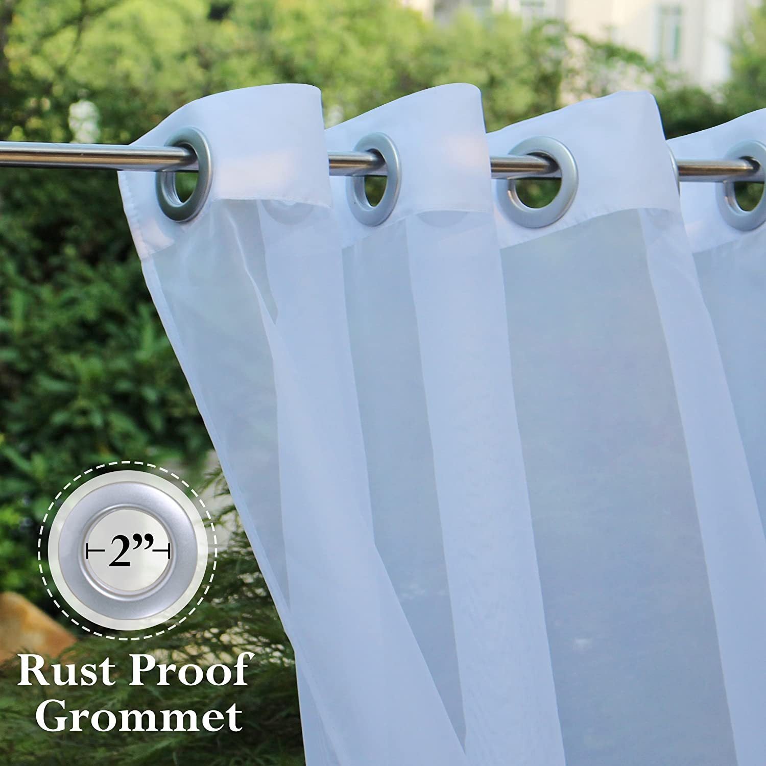 HKM-997203 Waterproof White Mesh Outdoor Door Curtain for Pavilion, Balcony, and Terrace - W52xL84 (132x213cm)