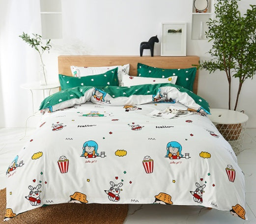 HKM-997331 Modern Aloe Cotton Four-Piece Sheet Set for 1.5m Beds in Various Patterns