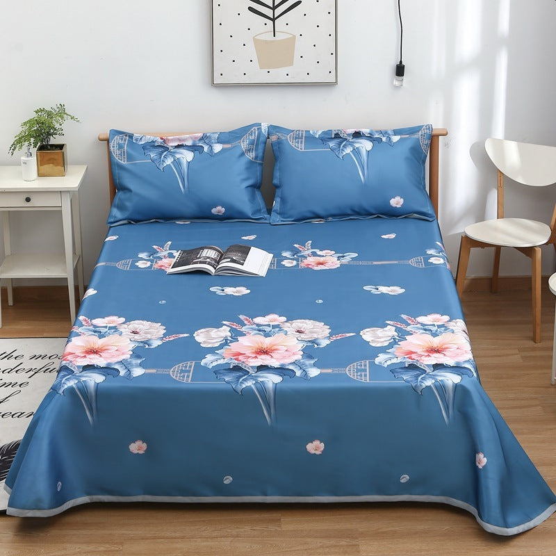 HKM-997331 Three-Piece Washable Ice Silk Bedding Mat Set - Modern Floral Design for 1.5m, 1.8m, and 2.0m Beds