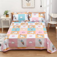 HKM-997331 Three-Piece Washable Ice Silk Bedding Mat Set - Modern Floral Design for 1.5m, 1.8m, and 2.0m Beds