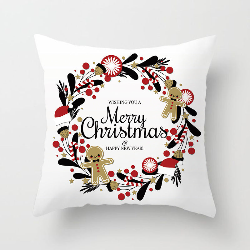 HKM-997459 Christmas Santa Cartoon Digital Printed Sofa Pillow Cover - 45x45 cm Polyester Peach Skin Cushion
