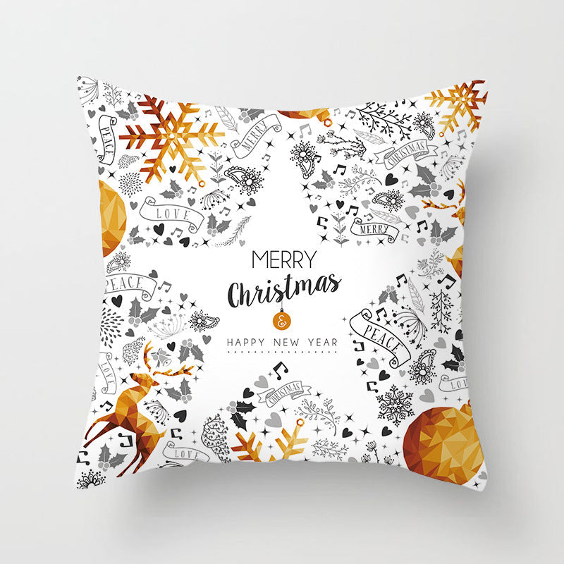 HKM-997459 Christmas Santa Cartoon Digital Printed Sofa Pillow Cover - 45x45 cm Polyester Peach Skin Cushion