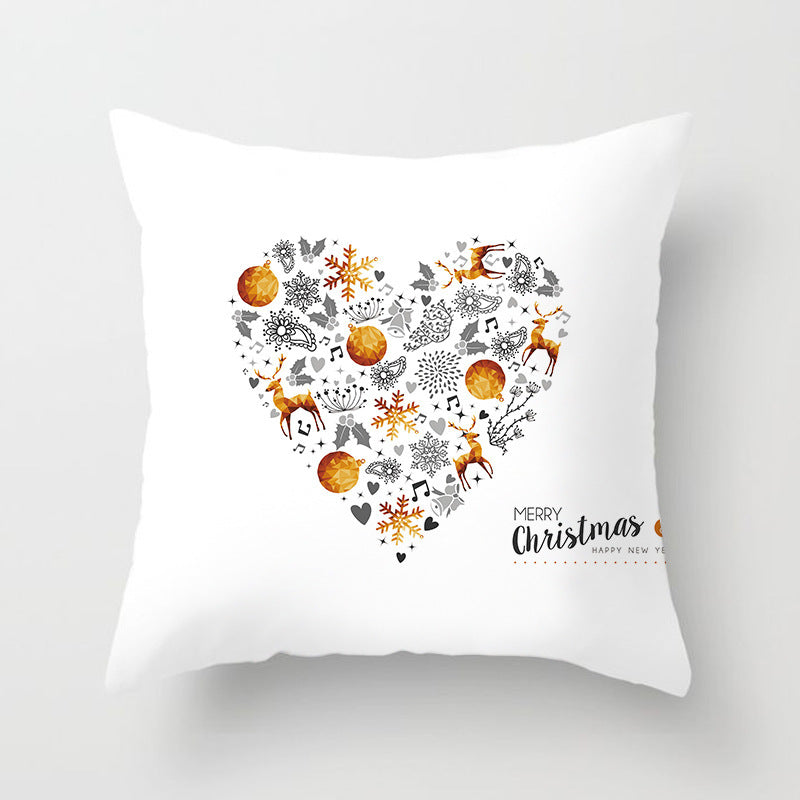 HKM-997459 Christmas Santa Cartoon Digital Printed Sofa Pillow Cover - 45x45 cm Polyester Peach Skin Cushion